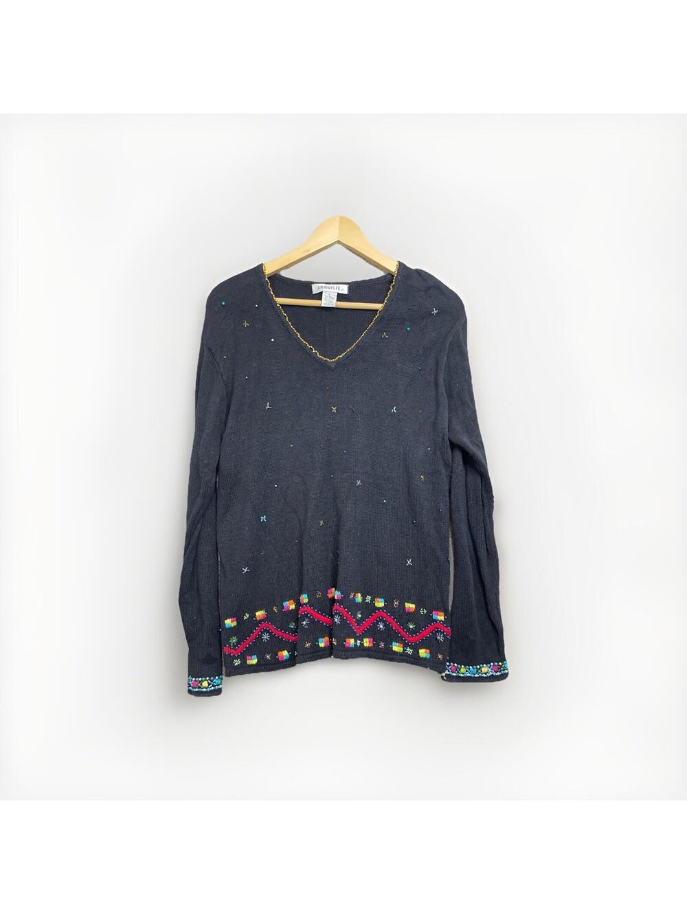 Vintage Arriviste Beaded Embroidered Trim Sweater Women’s Size L